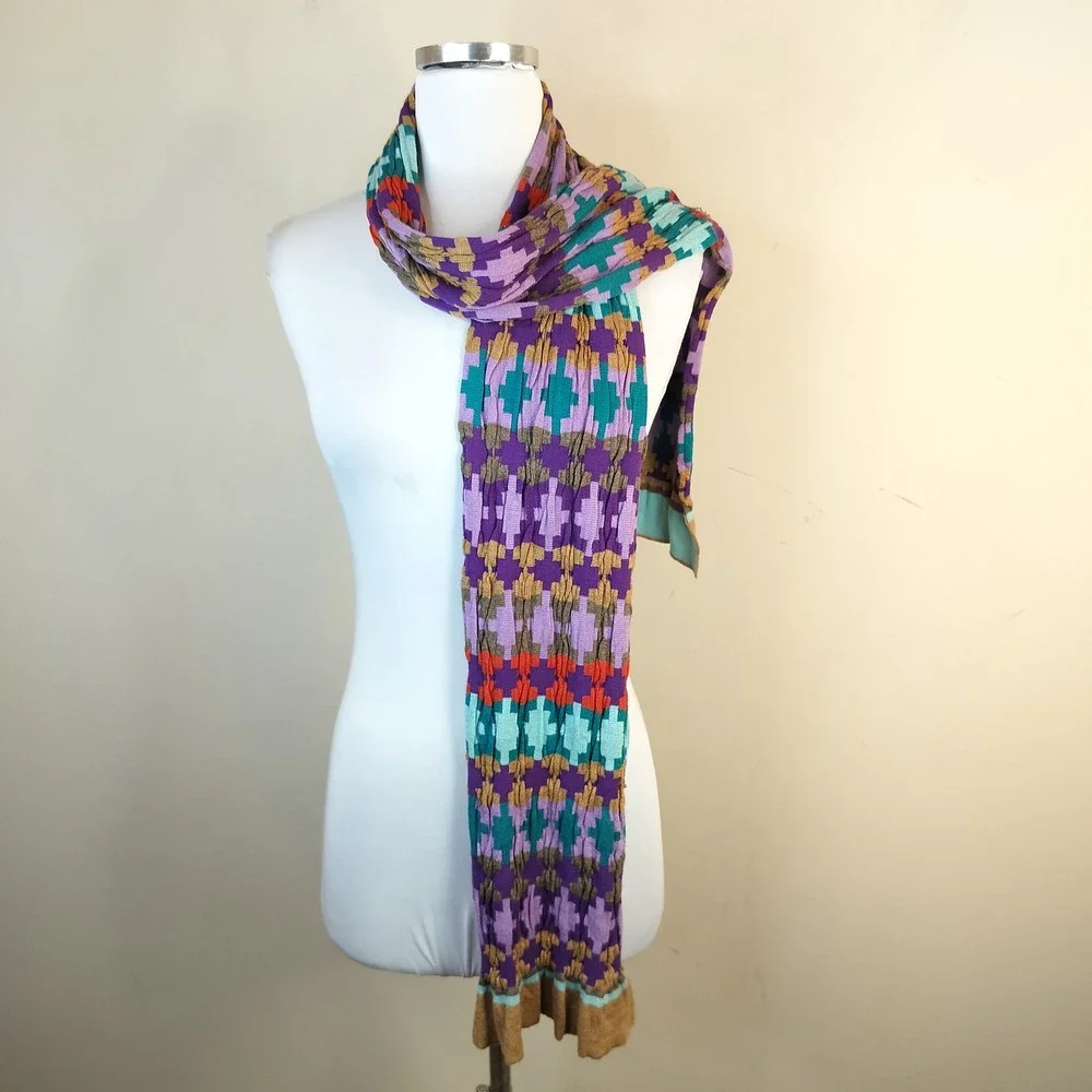Echo‎ Knit Scarf 66 x 8 Colorful Geometric Boho Eclectic Purple Multi Maximalist